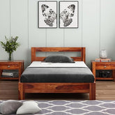 ONIJA Solid Sheesham Wood Wooden Single Size Bed for Bedroom